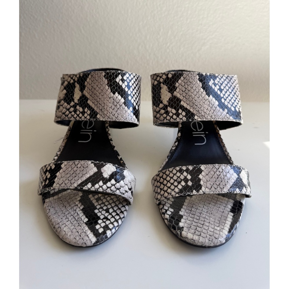 Calvin Klein Cecily Snakeskin Leather Heeled Sandals Mules Grey 9.5 34E5779
